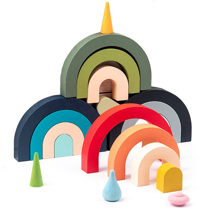 Wooden Rainbow Montessori Education Building Blocks
